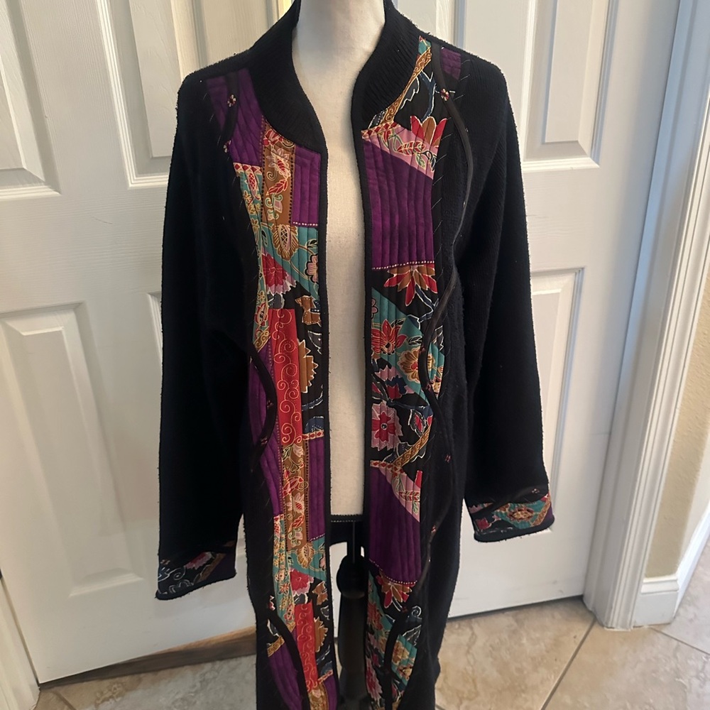 Large Black And Multicolored Patchwork Cardigan L… - image 1